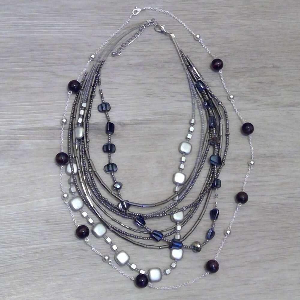 Beaded Necklaces - silver and deep purple